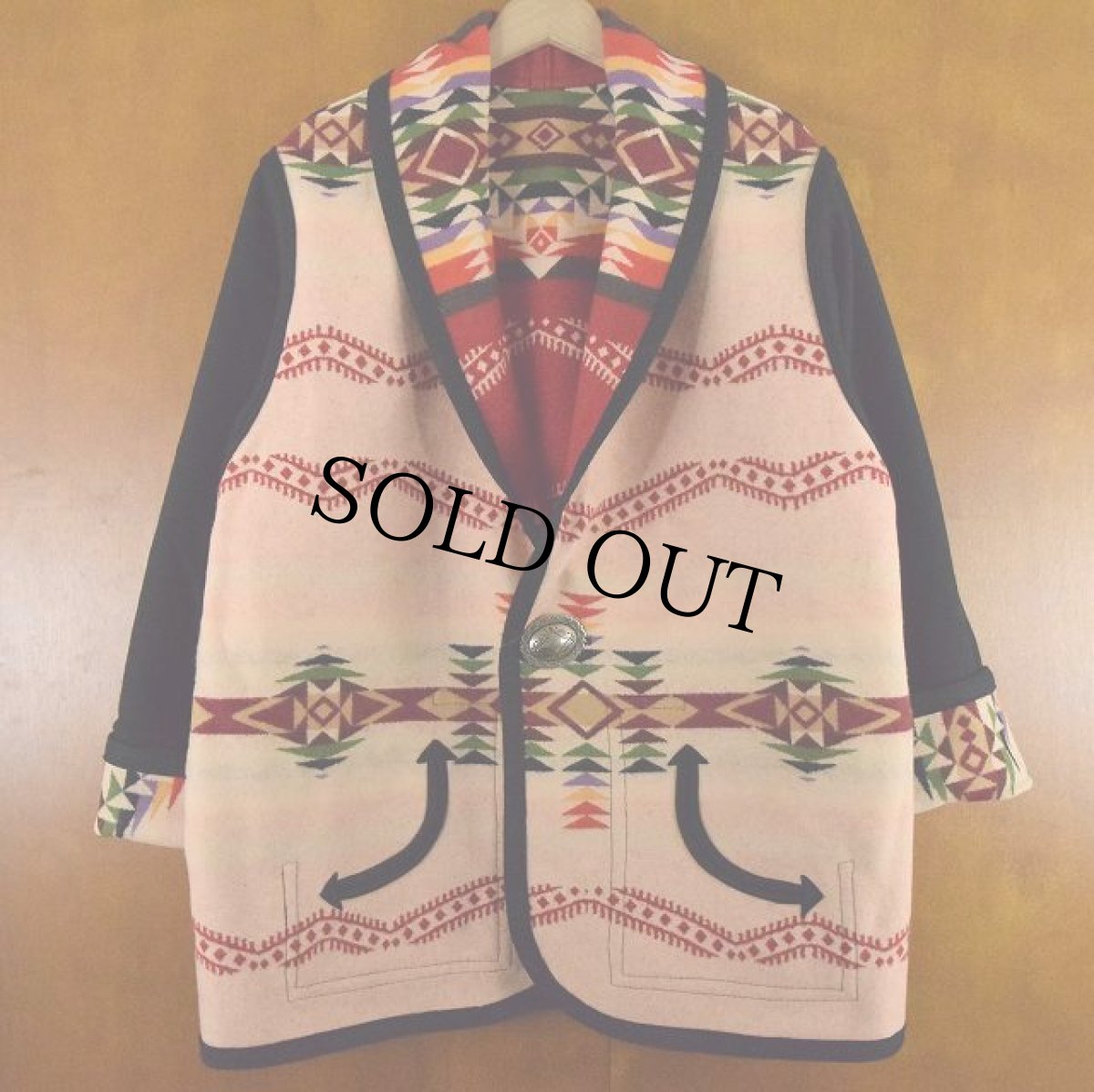 画像2: VINTAGE ネイティブ柄 コンチョボタン リバーシブル ウールラグジャケット (2)