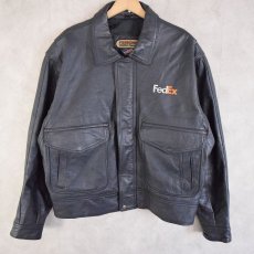 画像1: USA製 PERRONE Aviatio Apparal "FedEx" 企業ロゴ刺繍 レザージャケット XL (1)