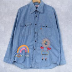 画像1: 70's Levi's サンフェイスチェーン刺繍 シャンブレーシャツ XL (1)