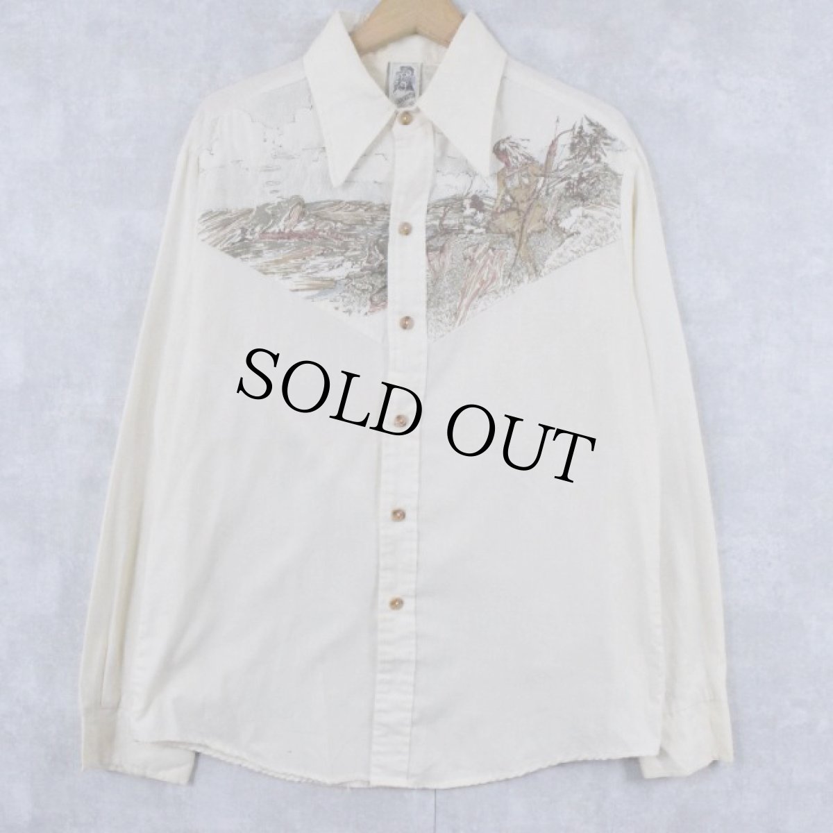 画像2: 70's KENNINGTON 隠れミッキープリント キルティングウエスタンヨーク切替シャツ (2)