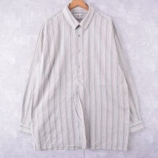 画像1: Almsach ストライプ柄 チンスト付き グランパシャツ XXL (1)