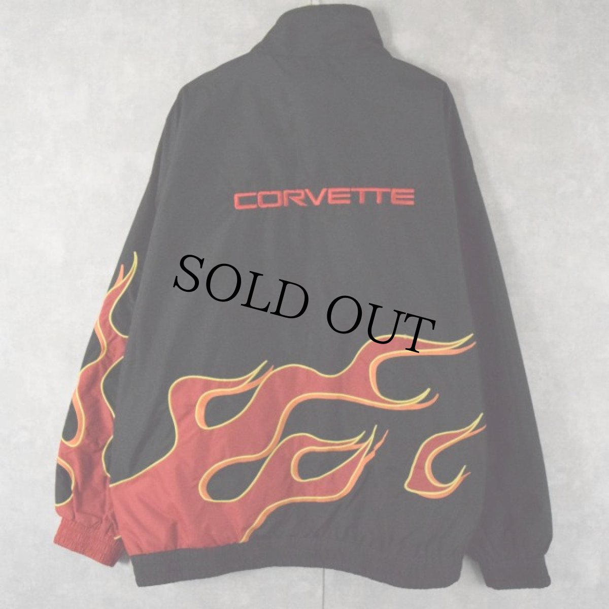 画像1: CORVETTE 刺繍入り ファイヤーパターンナイロンジャケット 3XL (1)