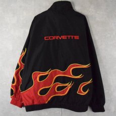 画像1: CORVETTE 刺繍入り ファイヤーパターンナイロンジャケット 3XL (1)