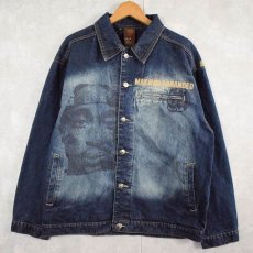 画像1: MAKAVELI BRANDED 2Pacプリントデニムジャケット M (1)