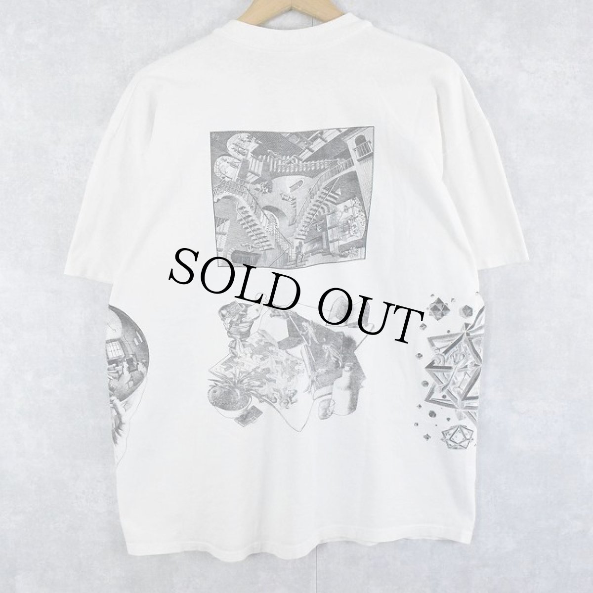 画像2: 80's M.C.Escher USA製 騙し絵アート マルチプリントTシャツ XL (2)