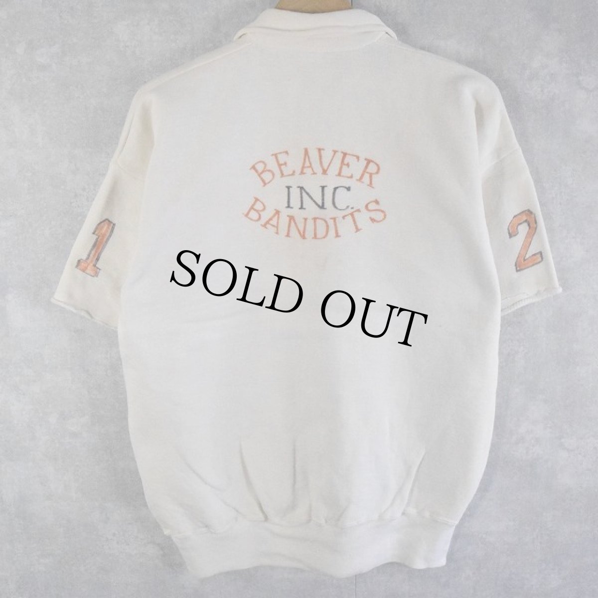 画像2: 50〜60's PENNY'S Hand Painted カットオフスリーブ ハーフジップスウェット L (2)