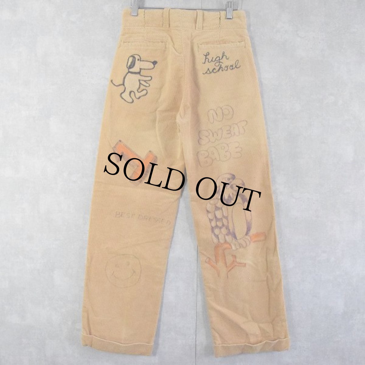 画像2: 40〜50's Hand Painted メモリアルコーデュロイパンツ W29 (2)