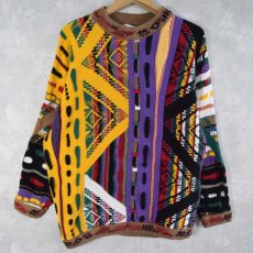 画像1: 90's COOGI 3D柄織り コットンニットセーター (1)