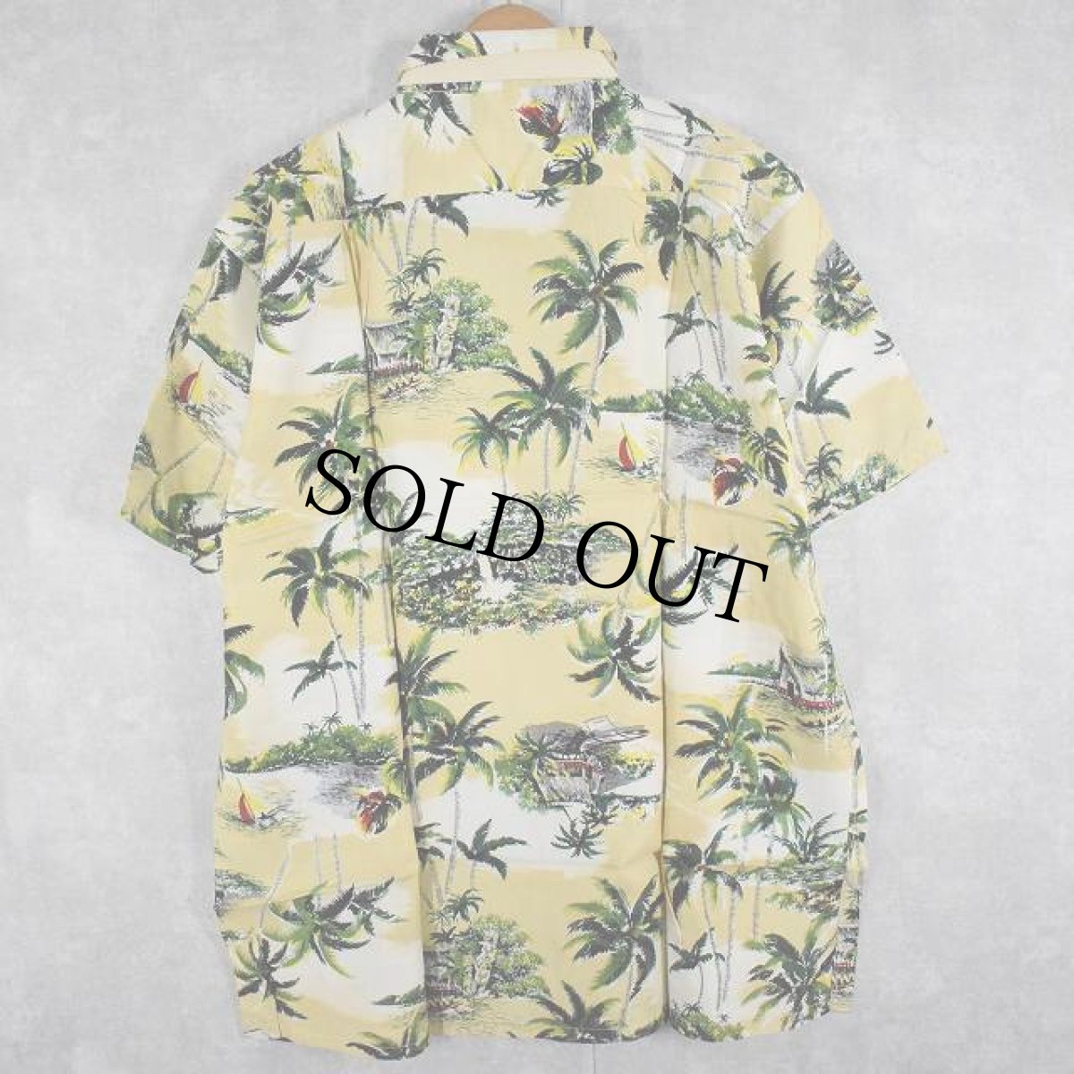 画像3: 60's Japan製 ALOHA SPORTS WEAR ヤシの木 オールオーバーパターン レーヨンアロハシャツ DEADSTOCK L (3)