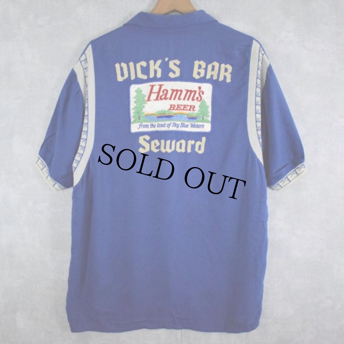 画像2: 50's Air flo  "DICK'S BAR" ピンボタン レーヨンボーリングシャツ L (2)