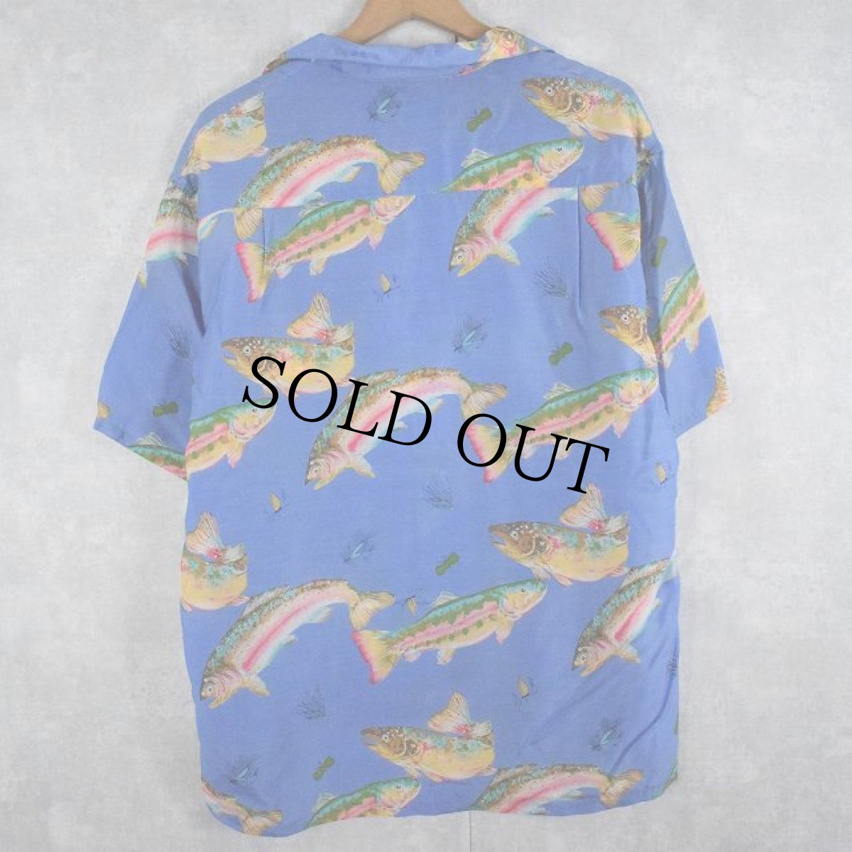 画像2: 80's Patagonia pataloha "トラウト" レーヨンアロハシャツ M (2)