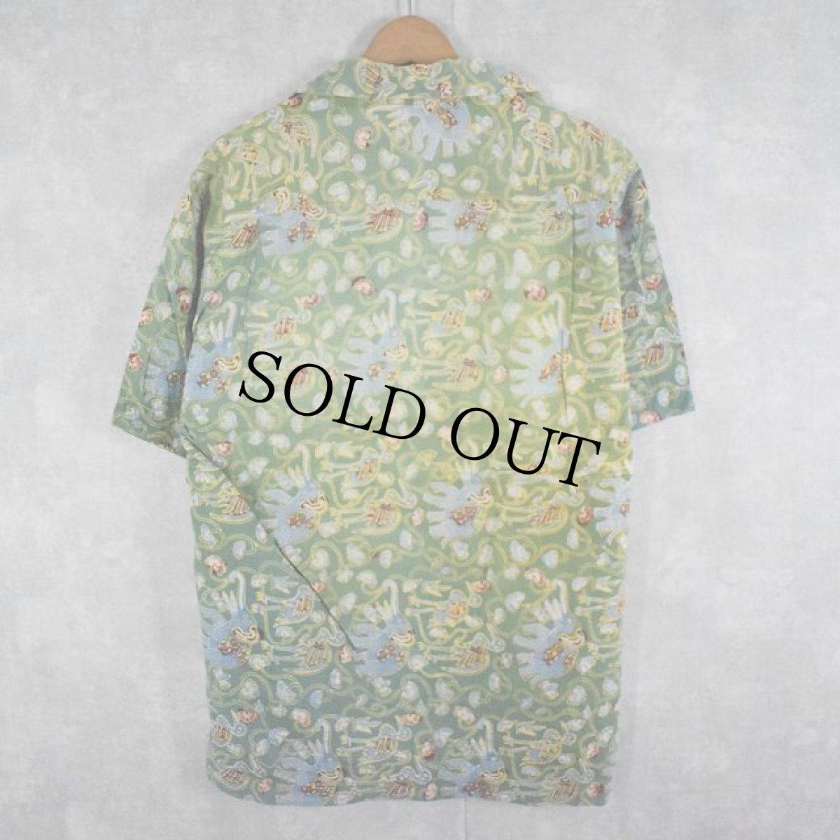 画像2: 60's Toko djakarta アニマル柄 オールオーバーパターン 猫目ボタン コットンアロハシャツ (2)