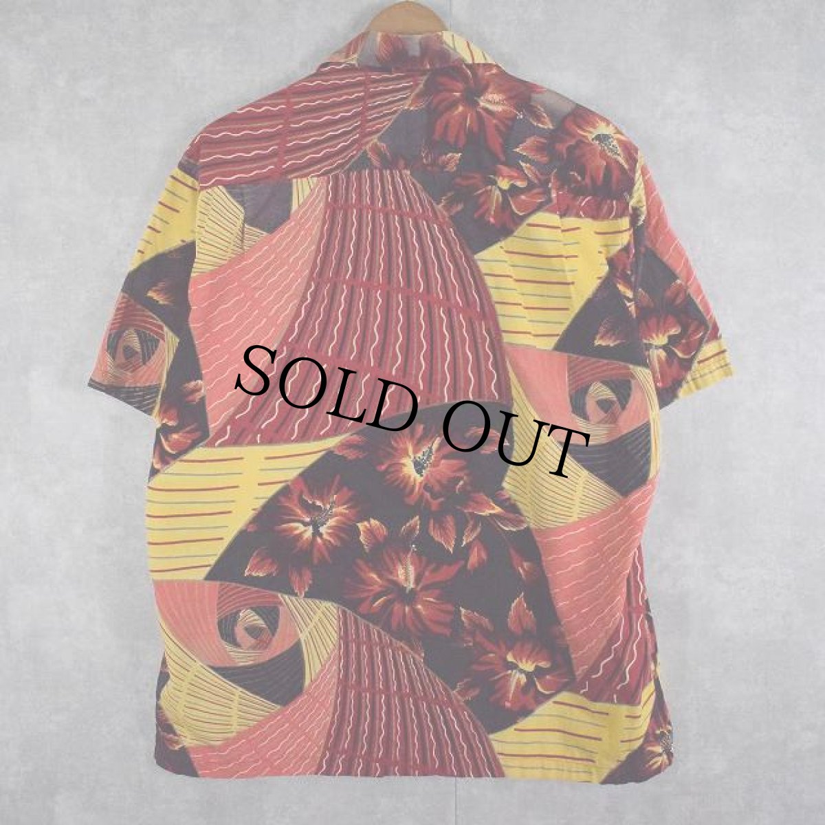 画像2: 50's Surf riders Sports wear ハイビスカス柄 コットンアロハシャツ L (2)