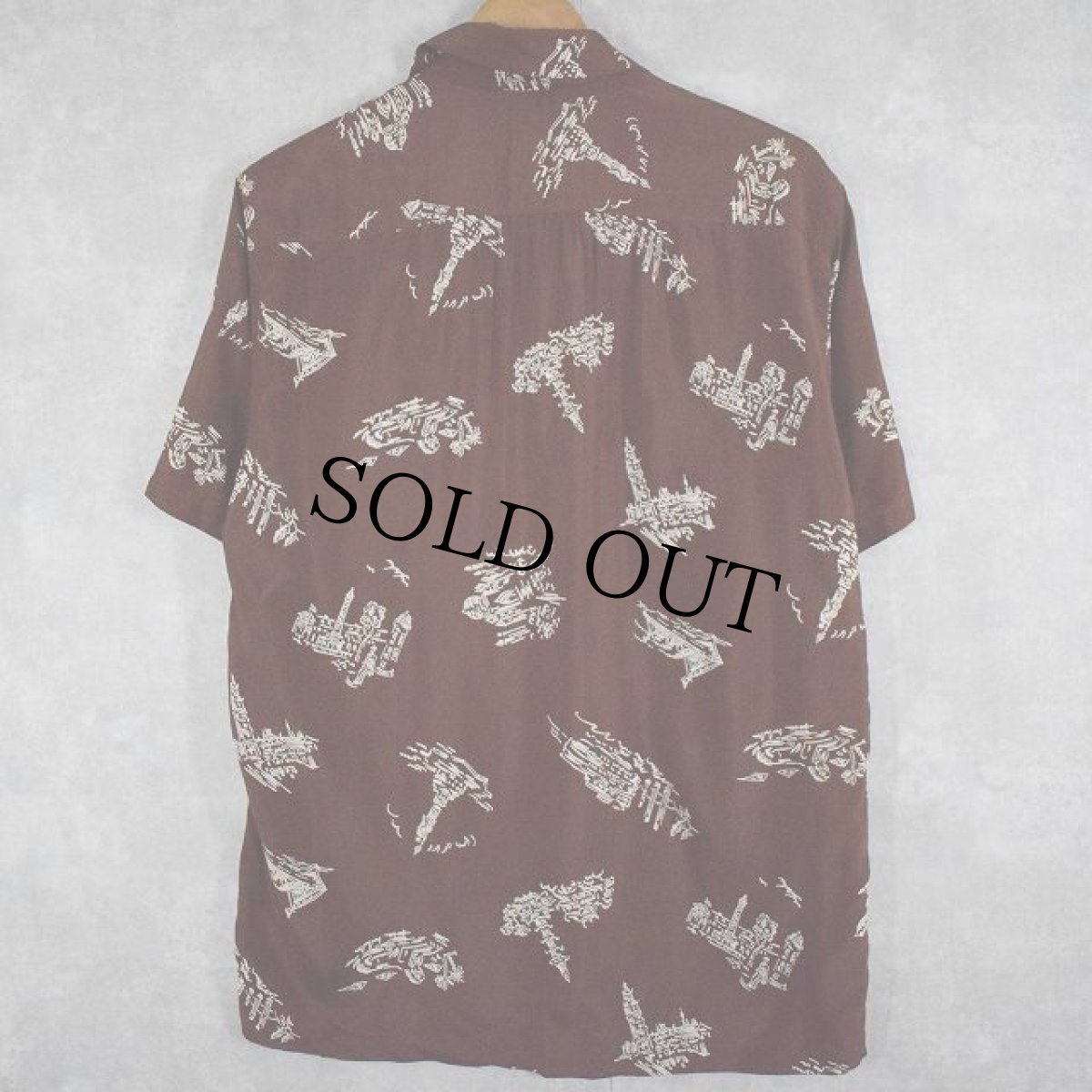 画像2: 60's USA製 gayson 風景柄 オールオーバーパターン レーヨンアロハシャツ 14 1/2 (2)