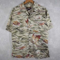 画像1: Patagonia Pataloha 船柄 オールオーバーパターン コットンアロハシャツ S (1)