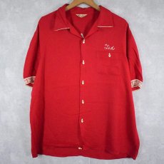 画像2: 50〜60's Air flo チェーン刺繍 ピンボタン レーヨンボーリングシャツ XL (2)