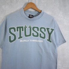 画像1: 80's STUSSY USA製 "BURLY THREADS" ロゴプリントTシャツ L (1)