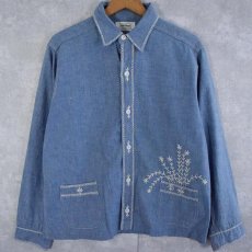 画像1: 60〜70's Powr House ハンド刺繍 シャンブレーシャツ  (1)