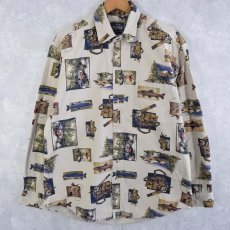 画像2: 〜90's Woolrich フィッシングイラスト柄 コットンシャツ M  (2)