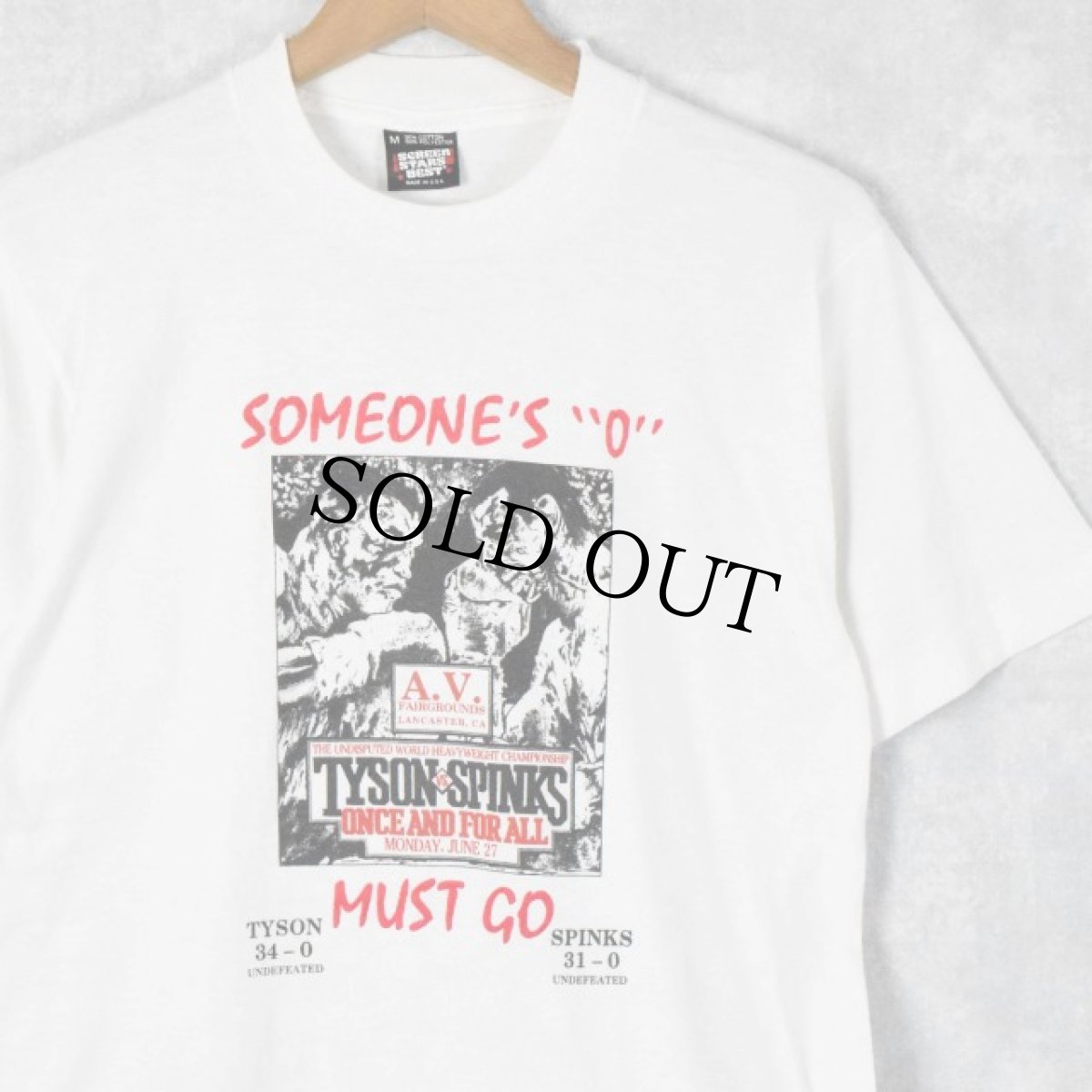 画像1: 90's USA製 TYSON VS SPINKS ボクシングプリントTシャツ M (1)
