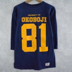 画像1: 70's Champion USA製 バータグ "OKOBOJI" ラバープリント フットボールTシャツ M (1)