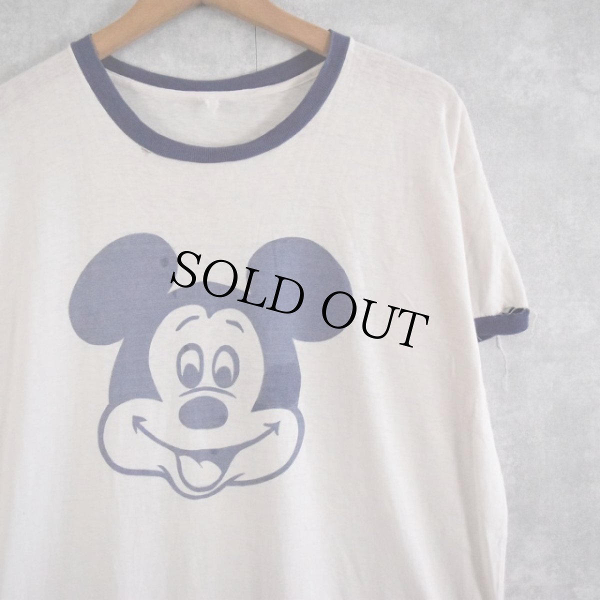 画像1: 70〜80's MICKEY MOUSE 染み込みプリント リンガーTシャツ (1)