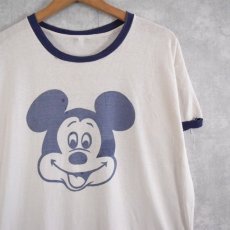 画像1: 70〜80's MICKEY MOUSE 染み込みプリント リンガーTシャツ (1)