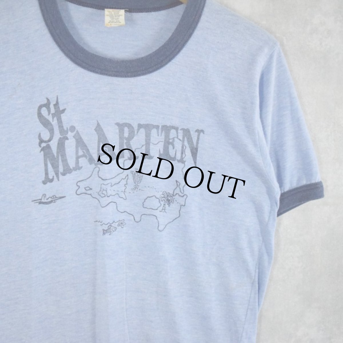 画像1: 〜80's "St. MAARTEN" イラストプリント リンガーTシャツ  (1)