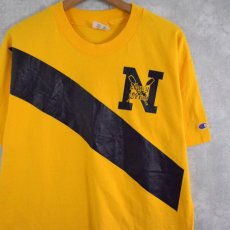 画像1: 90's Champion USA製 "Navy Crew" ロゴプリントTシャツ L (1)