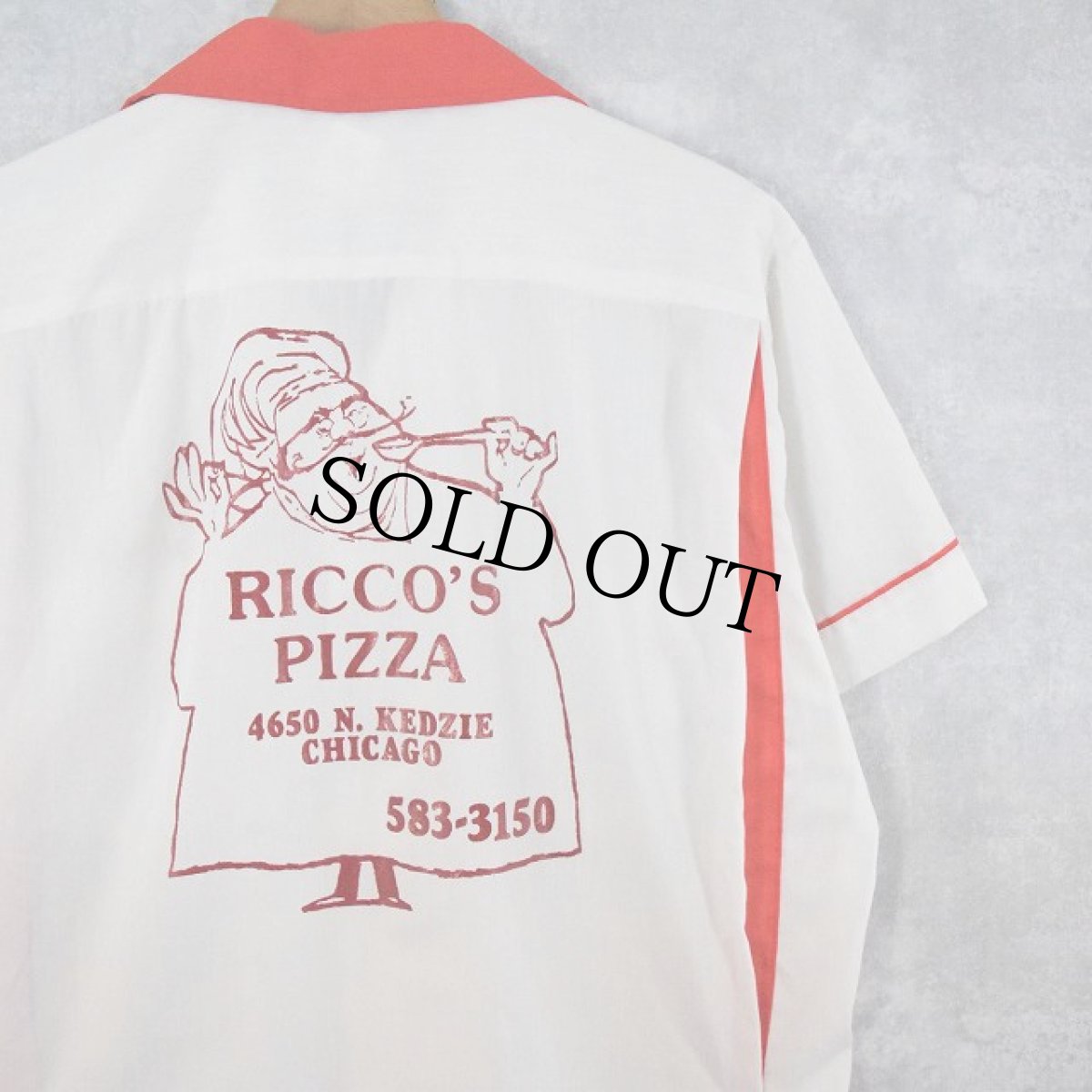 画像1: 70's Hilton USA製 "RICCO'S PIZZA" ボーリングシャツ M (1)