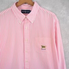 画像1: POLO Ralph Lauren フラッグロゴ刺繍  ストライプ柄 コットンブロードボタンダウンシャツ XL (1)