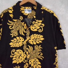 画像1: Hawaiian Shirt Co. ボーダーパターン パイナップル柄 コットンアロハシャツ  (1)