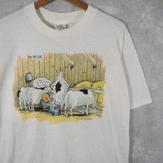 画像1: 90's FAR SIDE USA製 牛イラストプリントTシャツ L (1)