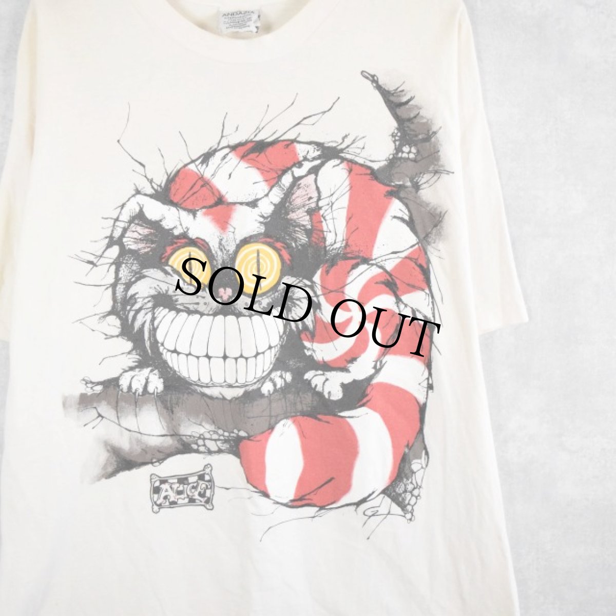 画像1: 90's Alice in Wonderland USA製 "Cheshire Cat" キャラクターイラストTシャツ XL (1)