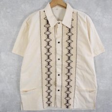 画像1: エスニック×編み込みデザイン ポケット付きシャツ (1)