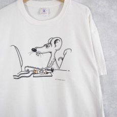 画像1: 90's USA製 ねずみイラスト ジョークプリントTシャツ XL (1)