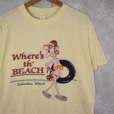 画像1: 80's "Where's th' BEACH" イラストプリントTシャツ (1)
