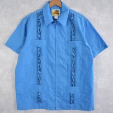 画像1: GUAYABERA フルジップ コットンポリキューバシャツ M (1)
