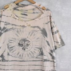 画像1: 【SALE】90's USA製 太陽柄 ハンドペイント×タイダイ Tシャツ XL (1)