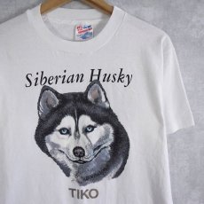 画像1: 90's USA製 "Siberian Husky" 犬プリントTシャツ M (1)