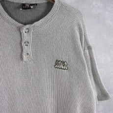 画像1: 90's YAGA USA製 ロゴ刺繍 ヘンリーネックサーマルTシャツ M (1)