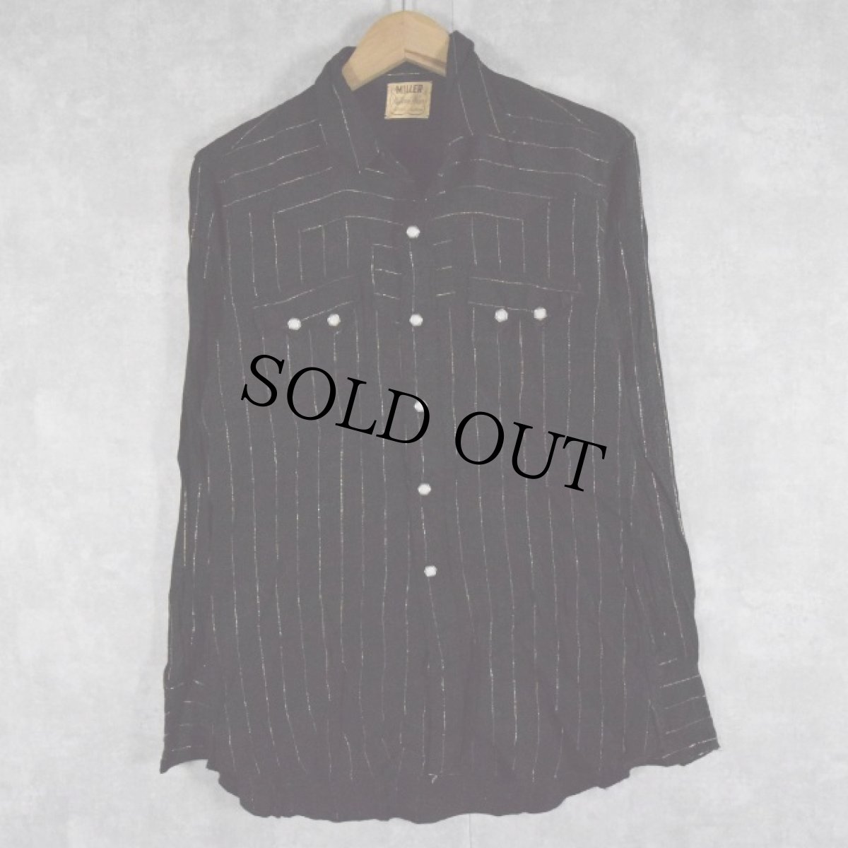 画像1: 50〜60's MILLER ストライプ柄×柄織り レーヨンウエスタンシャツ BLACK (1)