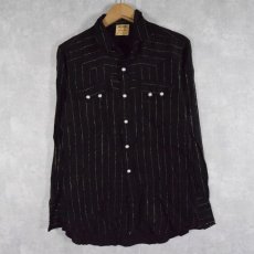 画像1: 50〜60's MILLER ストライプ柄×柄織り レーヨンウエスタンシャツ BLACK (1)