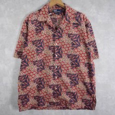 画像1: 90's〜 POLO Ralph Lauren パッチワーク風 総柄 オープンカラーシャツ L (1)