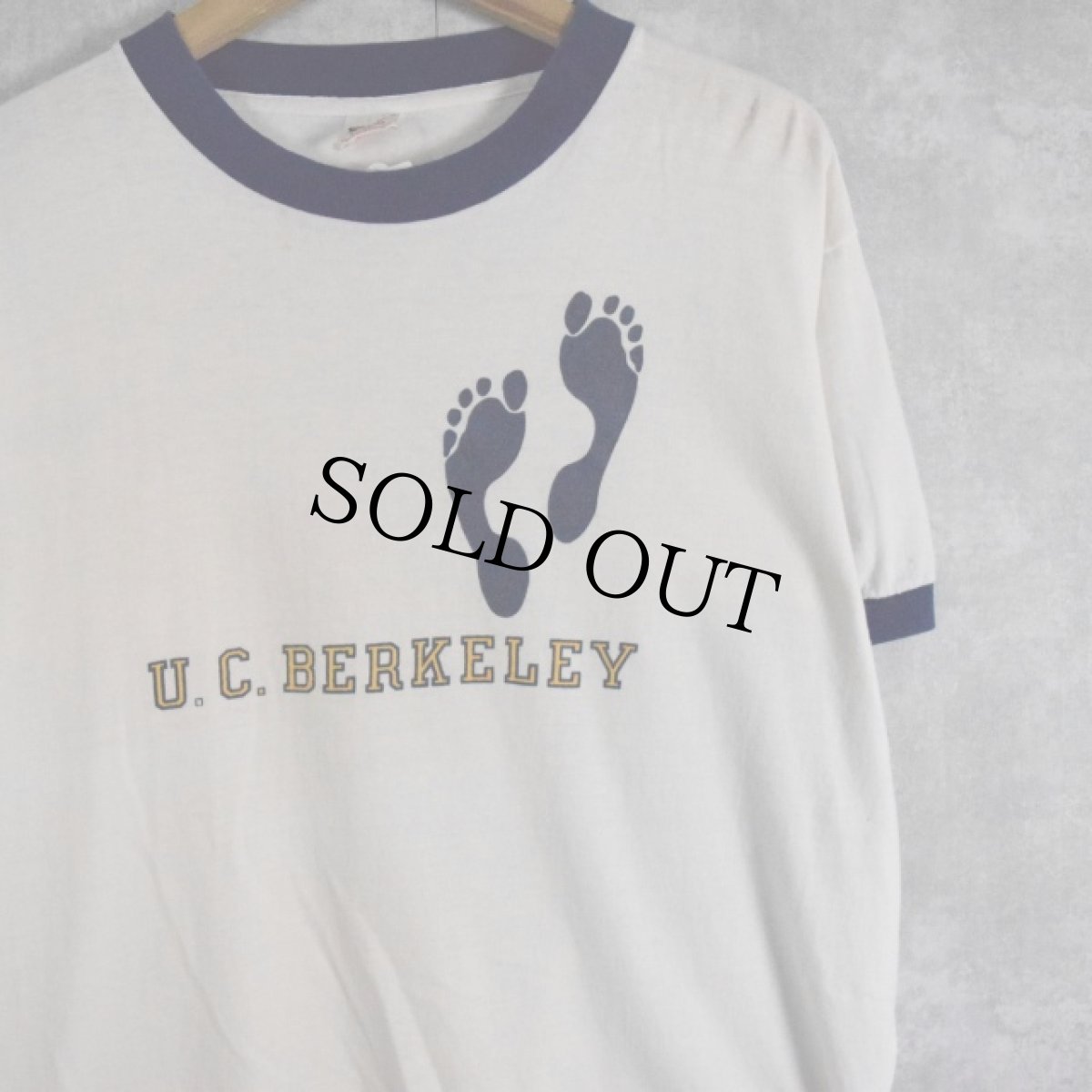 画像1: 〜90's USA製 " U.C.BERKELEY" リンガーTシャツ M (1)