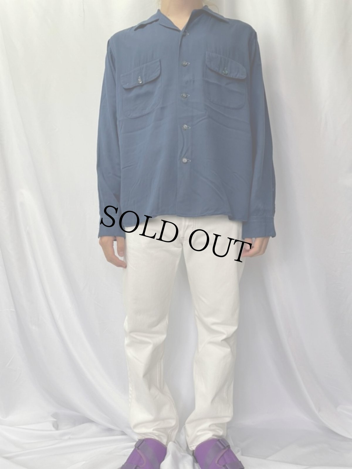 画像2: 50's Keglerite by Geo. London チェーンステッチ 長袖レーヨンボーリングシャツ (2)