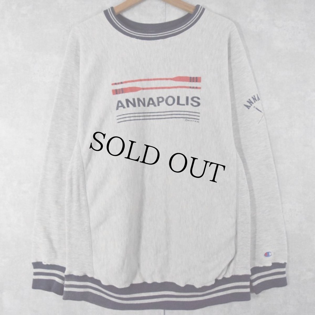 画像1: 90's Champion REVERSE WEAVE USA製 "ANNAPOLIS" リブボーダー L (1)