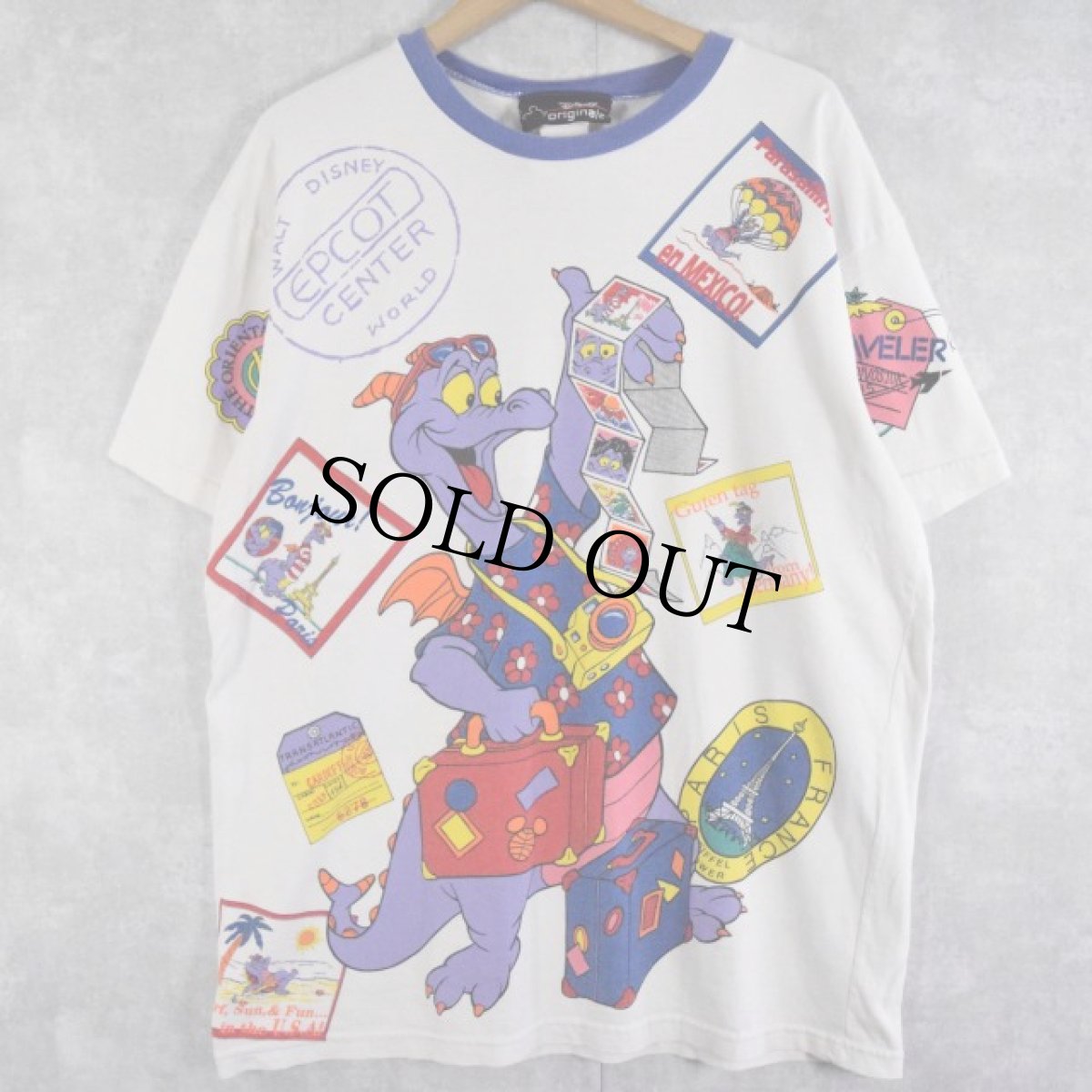 画像1: 90's Disney USA製 フィグメント キャラクターマルチプリント リンガーTシャツ  XLG (1)