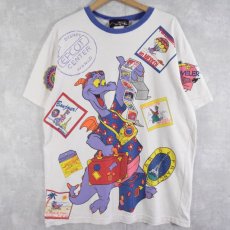 画像1: 90's Disney USA製 フィグメント キャラクターマルチプリント リンガーTシャツ  XLG (1)
