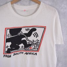 画像1: 80's Keith Haring USA製 "FREE SOUTH AFRICA" アートプリントTシャツ L (1)